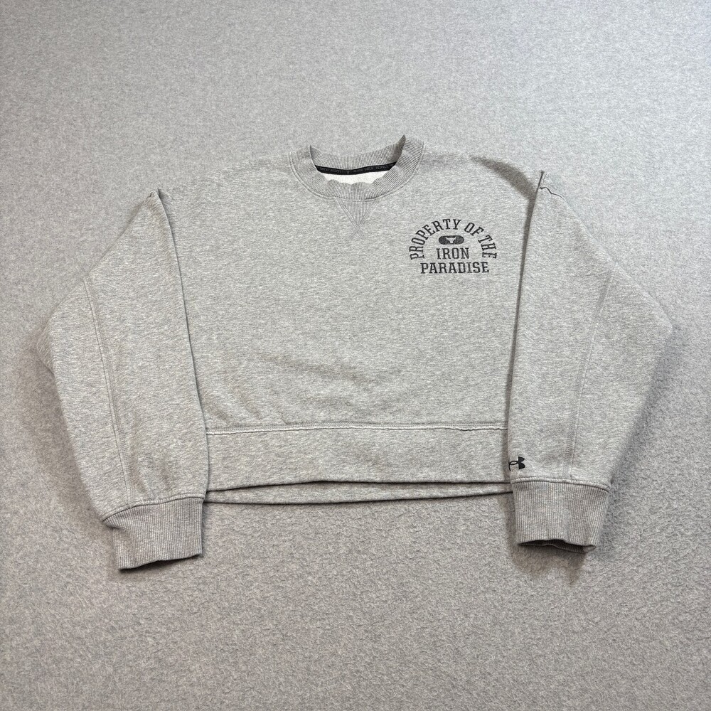 Under Armour Project Rock Sweater Woman Small Gray Cropped Sweatshirt Athleisure